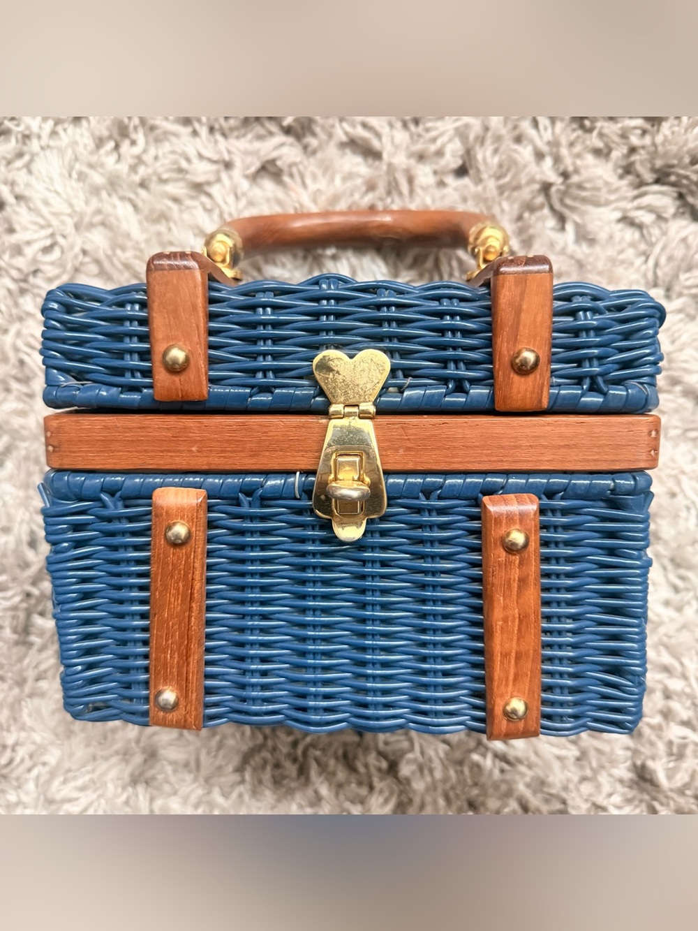 Vintage Lesco Lona Navy Blue Wicker Box MCM Purse Made in Hong Kong